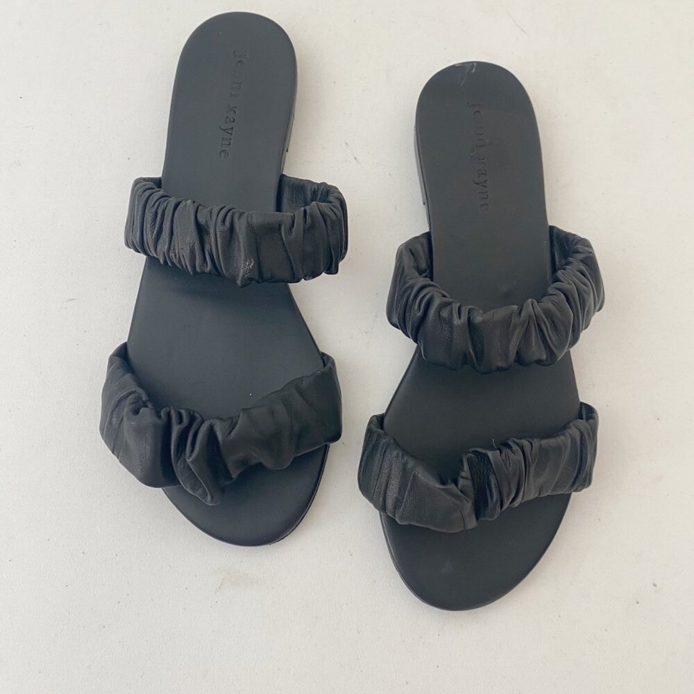 Jenni Kayne Double Strap Slides Sandals Shoes Leather Black